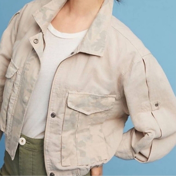 ANTHROPOLOGIE HEI HEI beige camo jacket  size large. NEW WITH TAGS - Picture 1 of 11
